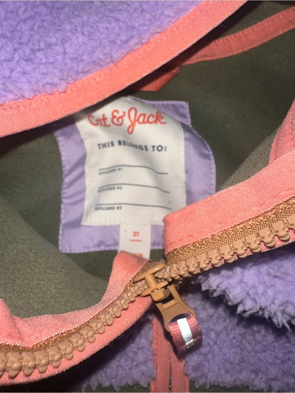 Cat & Jack Two-Tone Hooded Fleece Jacket in Lavender, Green & Pink Trim